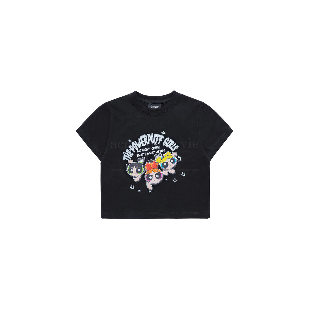 The Powerpuff Girls x acmedelavie crayon artwork crop t-shirts black