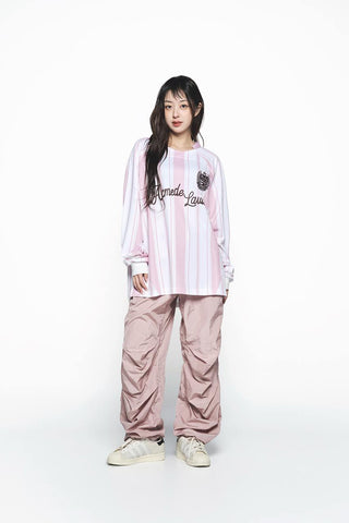 STRIPE FOOTBALL JERSEY LONG SLEEVE T-SHIRT LIGHT PINK