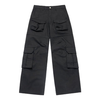 FRONT POCKET WIDE CARGO PANTS BLACK