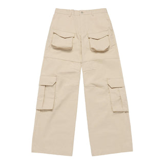 FRONT POCKET WIDE CARGO PANTS BEIGE