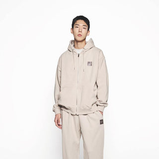 BOX BASIC LOGO HOODIE ZIP UP ESSENTIAL BEIGE