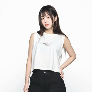 BASIC LOGO WOMAN CROP SLEEVELESS CREAM