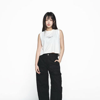BASIC LOGO WOMAN CROP SLEEVELESS CREAM