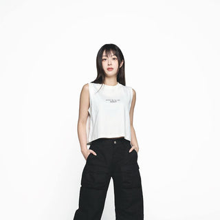 BASIC LOGO WOMAN CROP SLEEVELESS CREAM