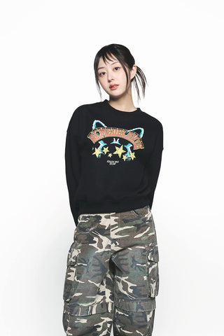 STAR RABBIT CROP SWEATSHIRT BLACK