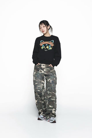 STAR RABBIT CROP SWEATSHIRT BLACK