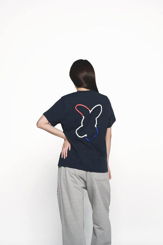 FRENCH RABBIT SILHOUETTE WOMAN SHORT SLEEVE T-SHIRT DARK NAVY