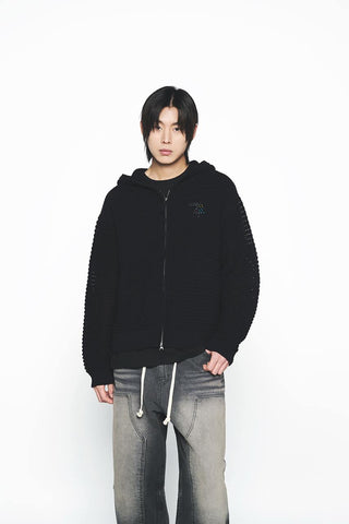 SOLID KNIT HOODIE ZIP UP BLACK