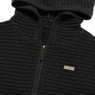 SOLID KNIT HOODIE ZIP UP BLACK