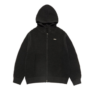 SOLID KNIT HOODIE ZIP UP BLACK