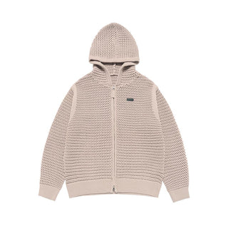 SOLID KNIT HOODIE ZIP UP LIGHT BEIGE