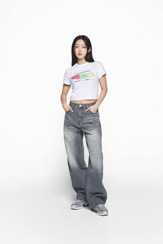 CIRCLE FRAME LOGO CROP SHORT SLEEVE T-SHIRT WHITE