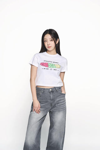 CIRCLE FRAME LOGO CROP SHORT SLEEVE T-SHIRT WHITE