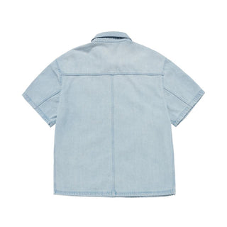 OVERSIZE WASHING DENIM SHORT SLEEVE SHIRTS LIGHT BLUE