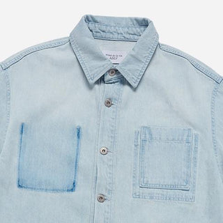 OVERSIZE WASHING DENIM SHORT SLEEVE SHIRTS LIGHT BLUE