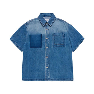OVERSIZE WASHING DENIM SHORT SLEEVE SHIRTS BLUE