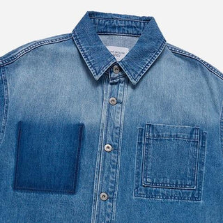 OVERSIZE WASHING DENIM SHORT SLEEVE SHIRTS BLUE