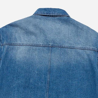 OVERSIZE WASHING DENIM SHORT SLEEVE SHIRTS BLUE