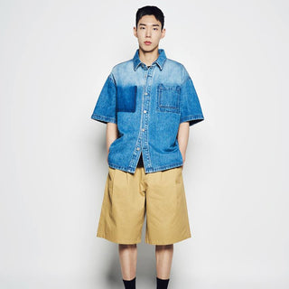 OVERSIZE WASHING DENIM SHORT SLEEVE SHIRTS BLUE