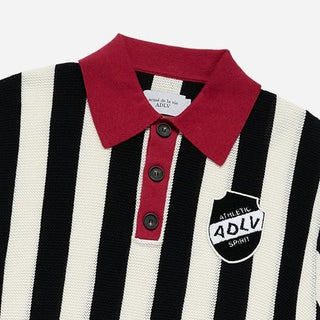 COLLAR POINT STRIPE SHORT SLEEVE KNIT BLACK