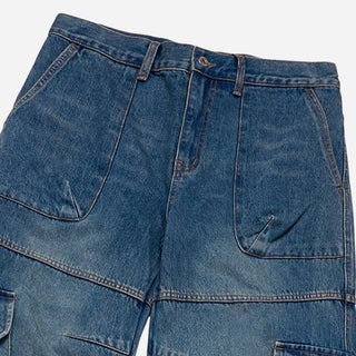 WIDE DENIM FATIGUE CARGO PANTS BLUE