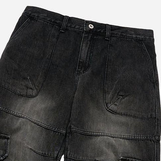 WIDE DENIM FATIGUE CARGO PANTS BLACK