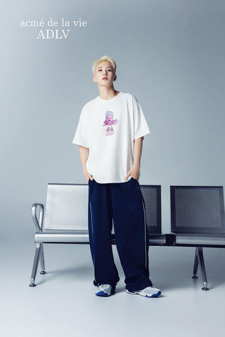 ONE POINT LOGO COLORING WIDE TRACK PANTS NAVY