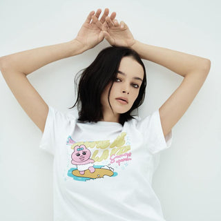WOMAN SURFING OPANCHU STANDARD SHORT SLEEVE T-SHIRT WHITE