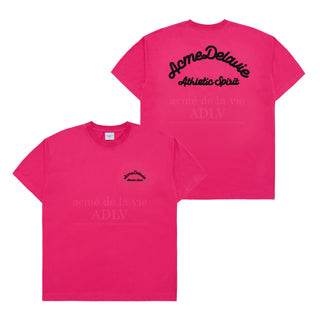 SCRIPT EMBOSSING CHAIN NEEDLEWORK SHORT SLEEVE T-SHIRT PINK