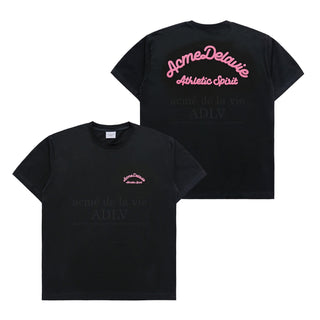 SCRIPT EMBOSSING CHAIN NEEDLEWORK SHORT SLEEVE T-SHIRT BLACK