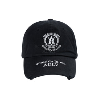 LAUREL EMBLEM DESTROYED WASHING BALL CAP BLACK