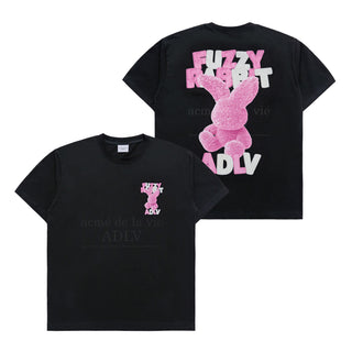 FUZZY FONT RABBIT SHORT SLEEVE T-SHIRT BLACK