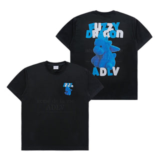 FUZZY FONT DRAGON SHORT SLEEVE T-SHIRT BLACK