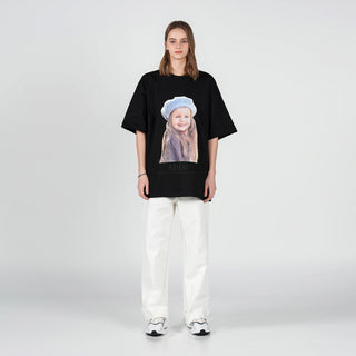 BABY FACE BERET GIRL SHORT SLEEVE T-SHIRT BLACK