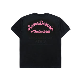 SCRIPT EMBOSSING CHAIN NEEDLEWORK SHORT SLEEVE T-SHIRT BLACK