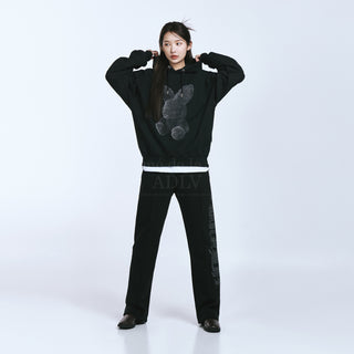 BLACK FUZZY RABBIT HOODIE BLACK