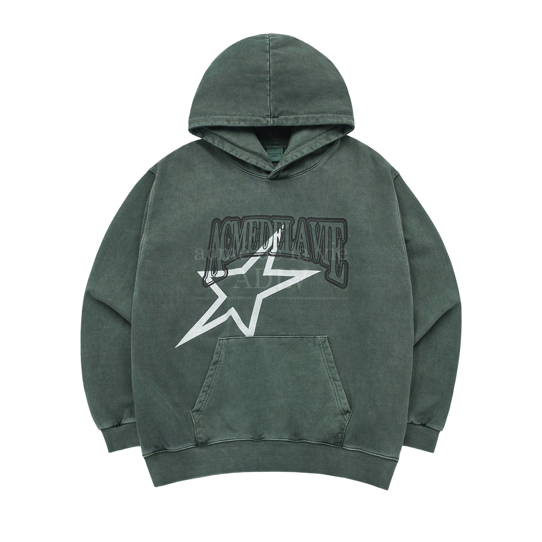 Buy Korean STAR AE LOGO PIGMENT WASHING HOODIE GREEN