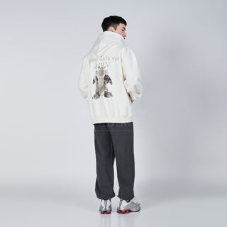 FUZZY DRAGON ARTWORK HOODIE CREAM