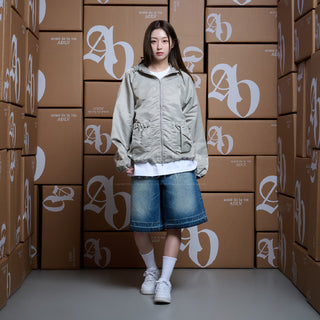 SYMBOL PUCKERING WINDBREAKER JACKET BEIGE