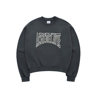 VARSITY LOGO EMBOSSING NEEDLEWORK WOMENS SWEATSHIRT CHARCOAL