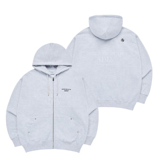 BASIC LOGO NEEDLEWORK HOODIE ZIP UP MELANGE