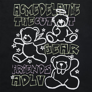 BEAR FRIENDS DOODLE ARTWORK SHORT SLEEVE T-SHIRT BLACK