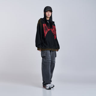 FRONT FULL LOGO SPRAY WASHING HOODIE ZIP UP NAVY