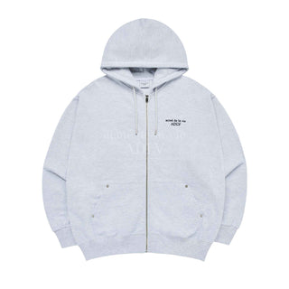 BASIC LOGO NEEDLEWORK HOODIE ZIP UP MELANGE