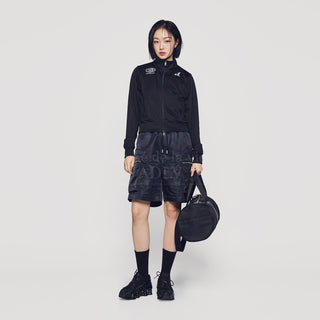 SYMBOL NEEDLEWORK MESH CROP JACKET BLACK