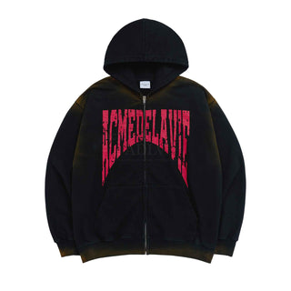 FRONT FULL LOGO SPRAY WASHING HOODIE ZIP UP BLACK