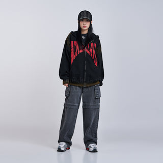 FRONT FULL LOGO SPRAY WASHING HOODIE ZIP UP NAVY