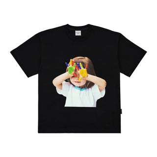 ADLV BABY FACE SHORT SLEEVE T-SHIRT BLACK COLORFUL HANDS