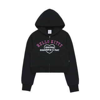 acme de la vie / Sanrio HELLO KITTY LETTERING CROP HOODIE ZIP UP BLACK