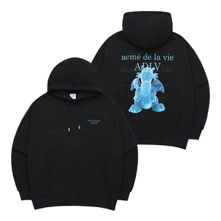 FUZZY DRAGON ARTWORK HOODIE BLACK